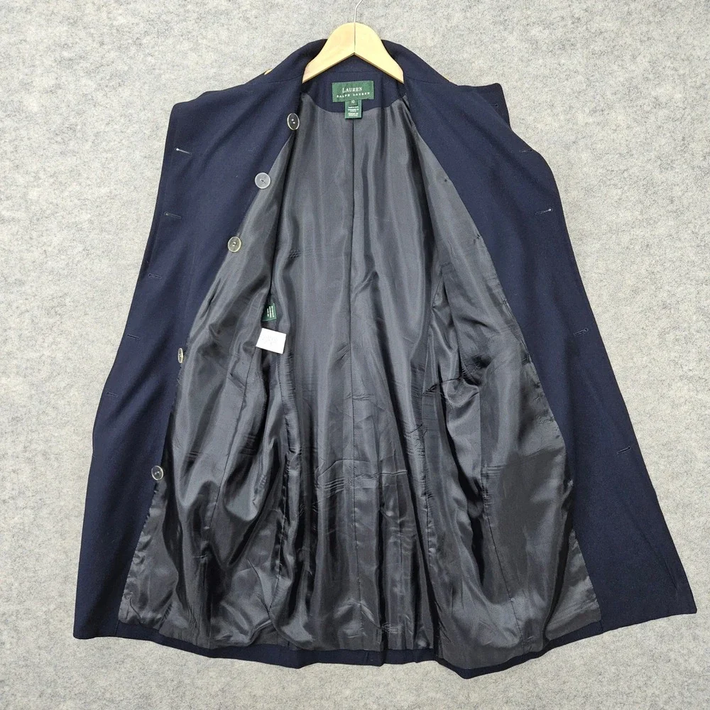 Ralph Lauren Women's Navy Blue Trench Coat Size 10 Wool Military Crest Buttons‎